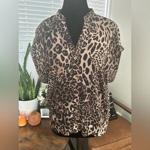 Forever 21 Brown Leopard Print Button-Down Shirt